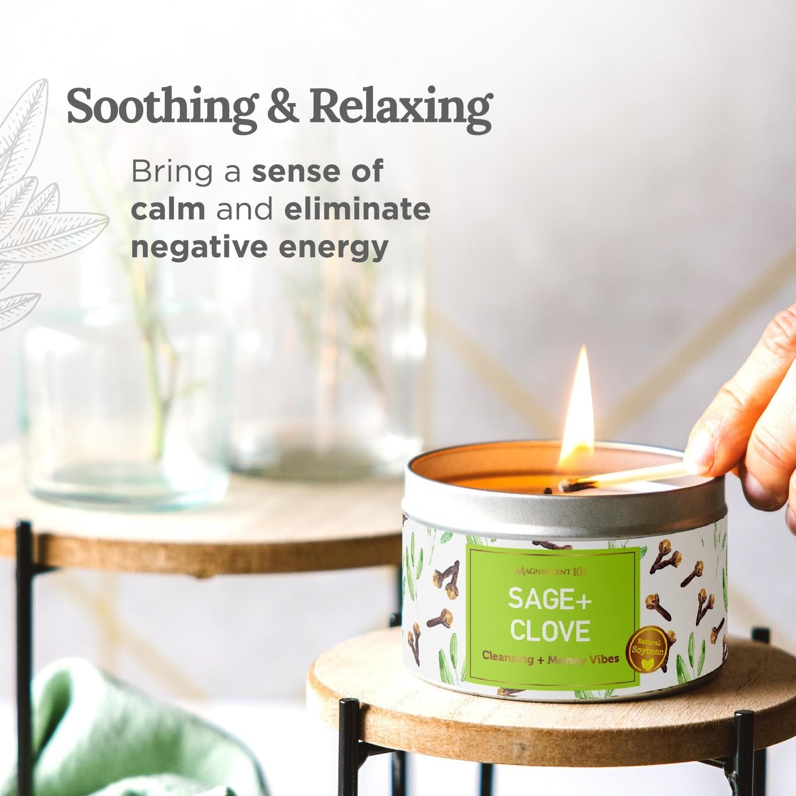 6 oz Magnificent 101 candle on spa-like surface for mindfulness