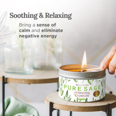 Sage-scented all-natural soy wax candle designed for energy cleansing