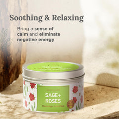 Aromatherapy candle releasing sage and rose scent to cleanse energy
