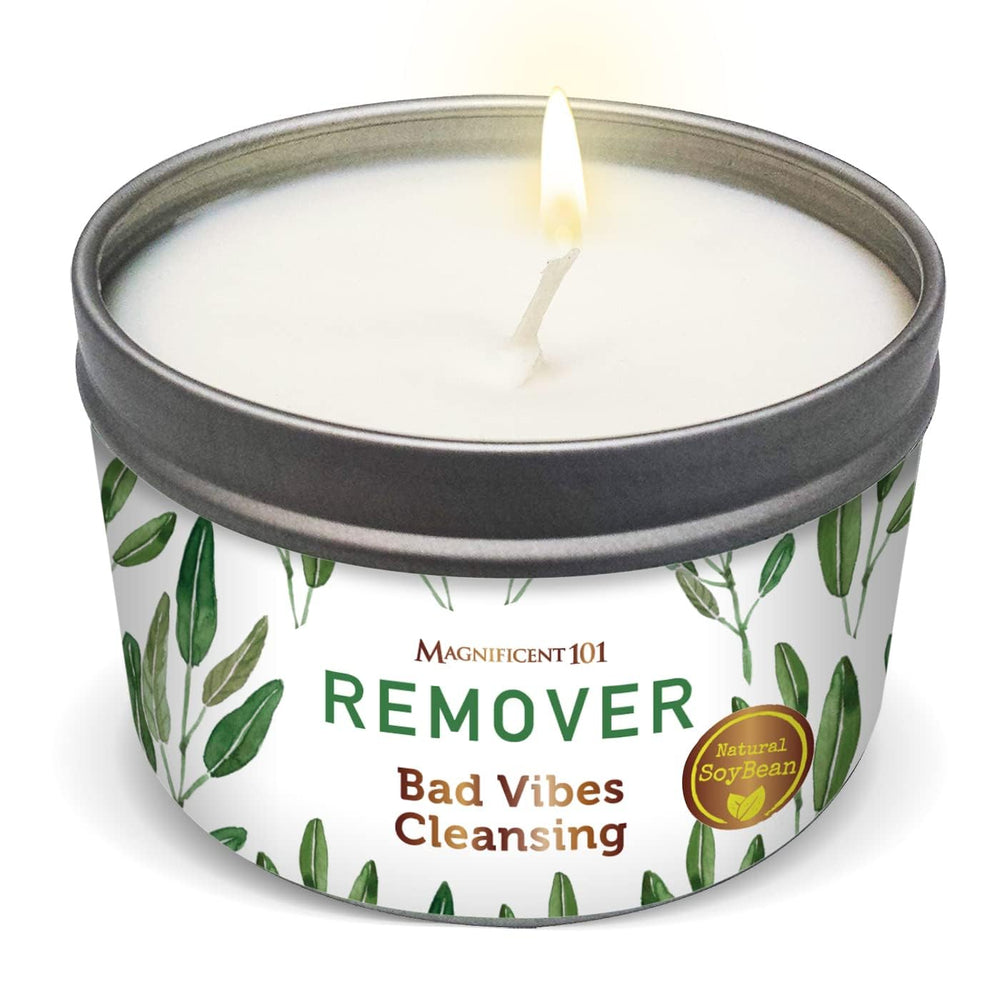 Magnificent 101 Sage Smudge Candle 6oz with pure sage leaves