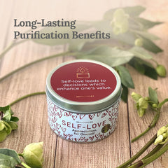 Close-up of Magnificent 101 candle with sage, rose, and lavender