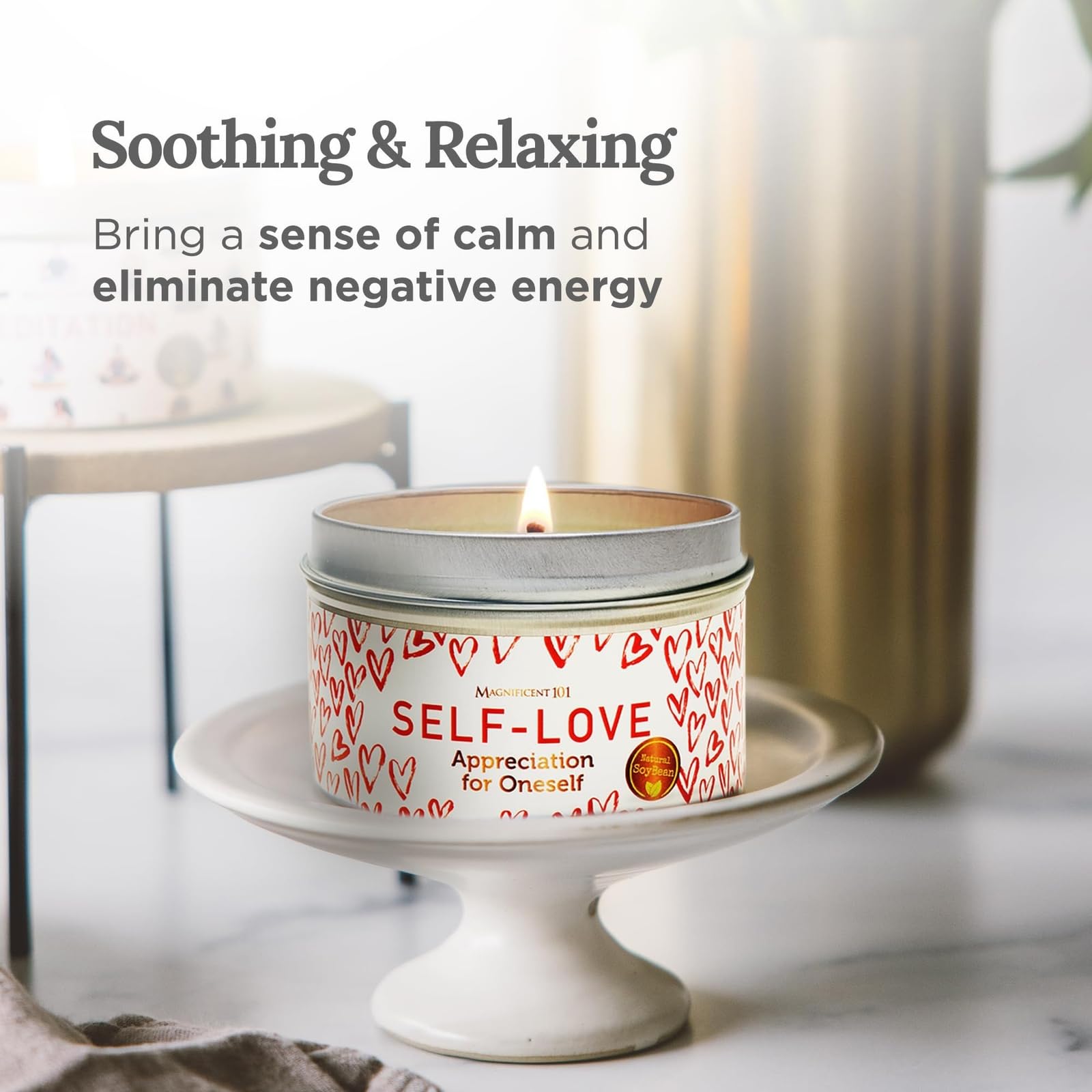 Natural soy wax candle burning with calming aroma