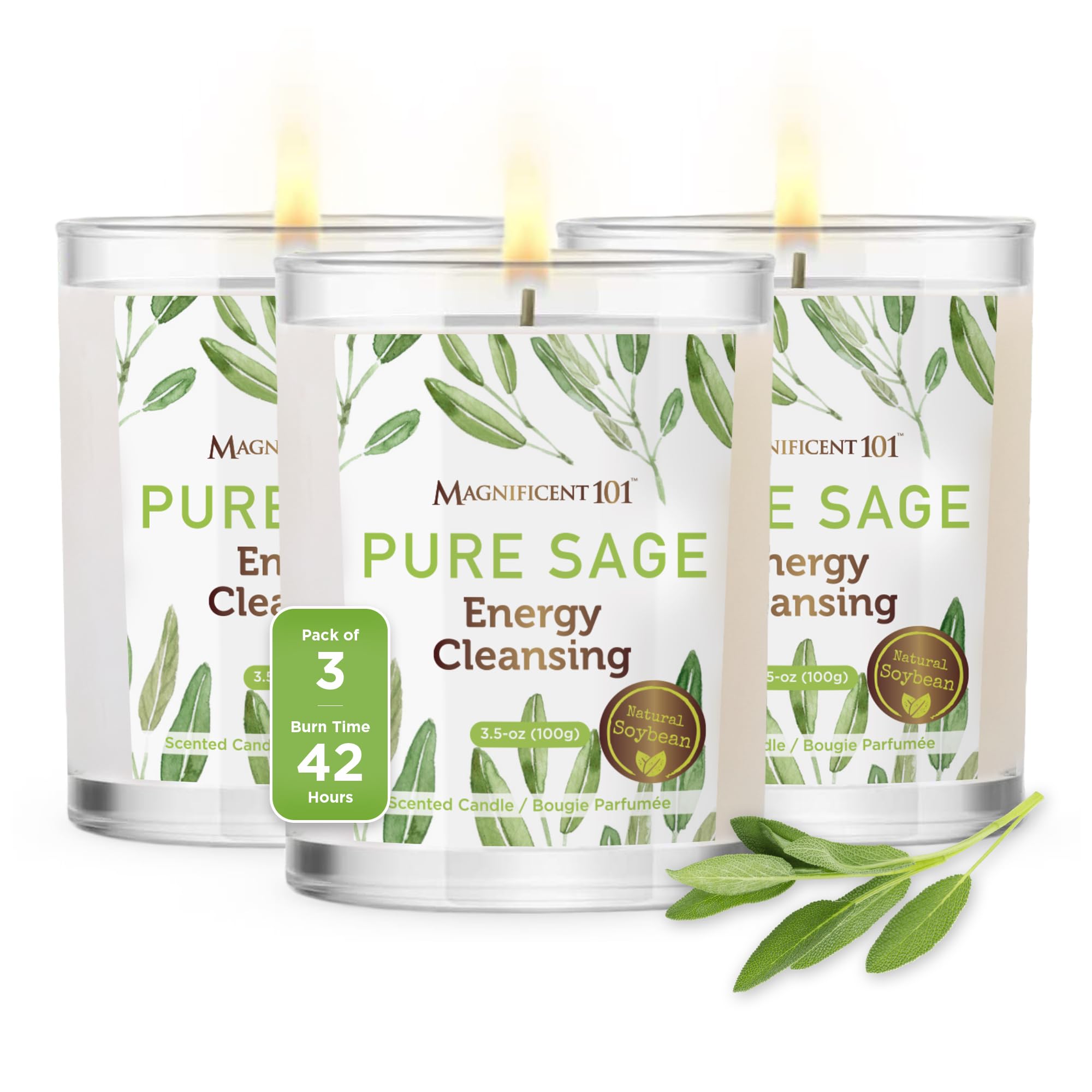 Hero image of Magnificent 101 set of 3 sage smudge candles
