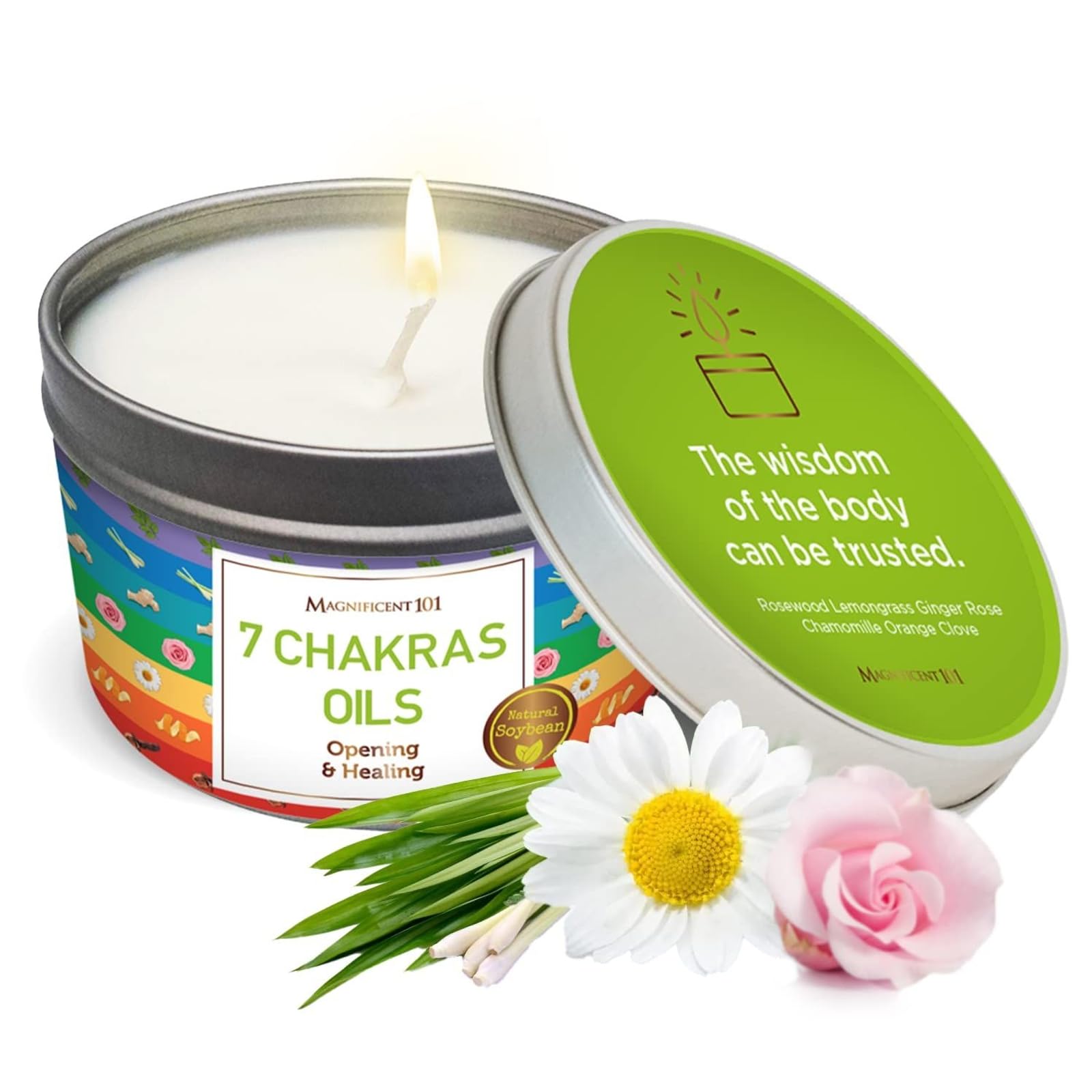 Main product image of Magnificent 101 7 Chakra Energy Cleansing Aromatherapy Tin Candle 6oz orange soy wax