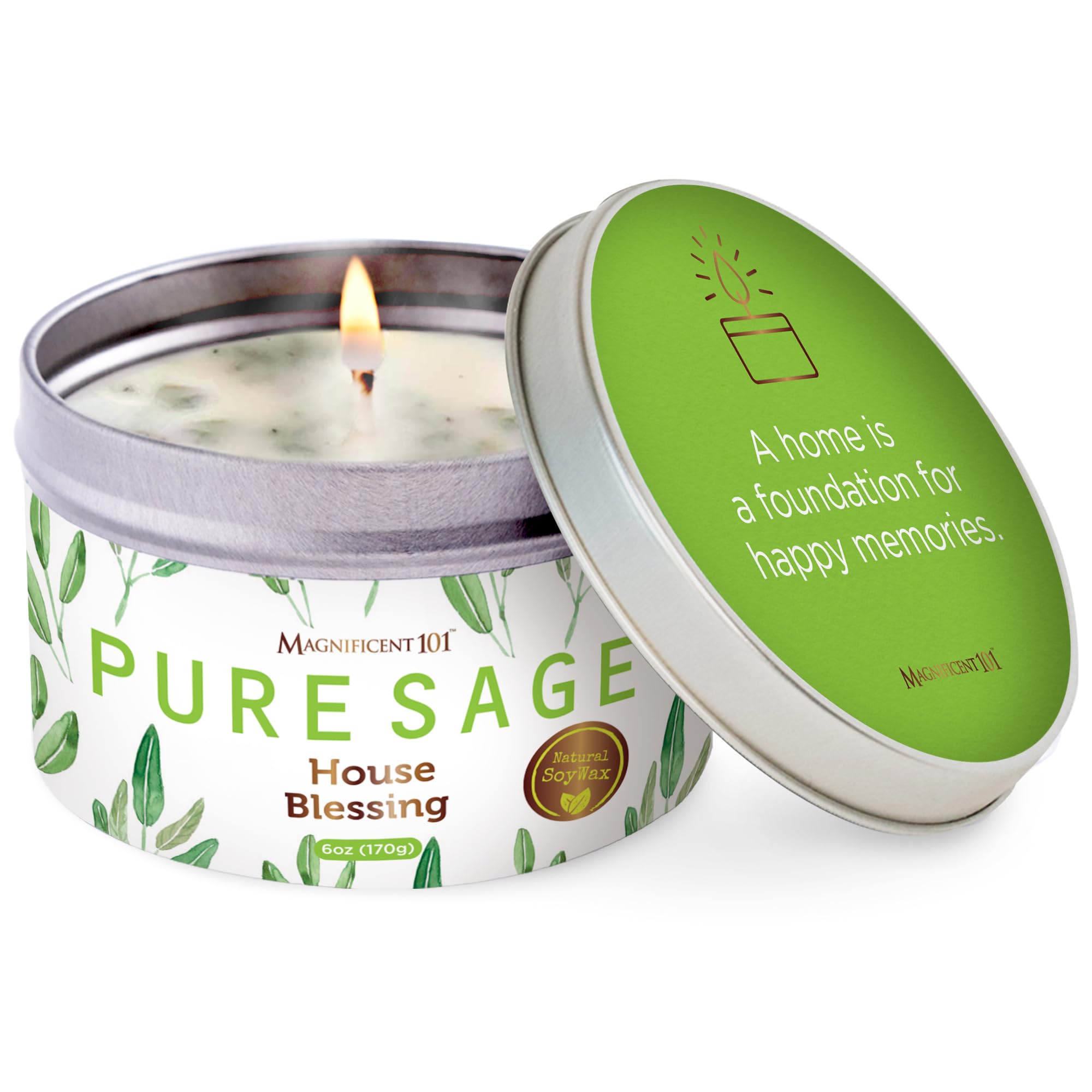 Magnificent 101 Pure Sage Smudge Candle – 6 oz soy wax