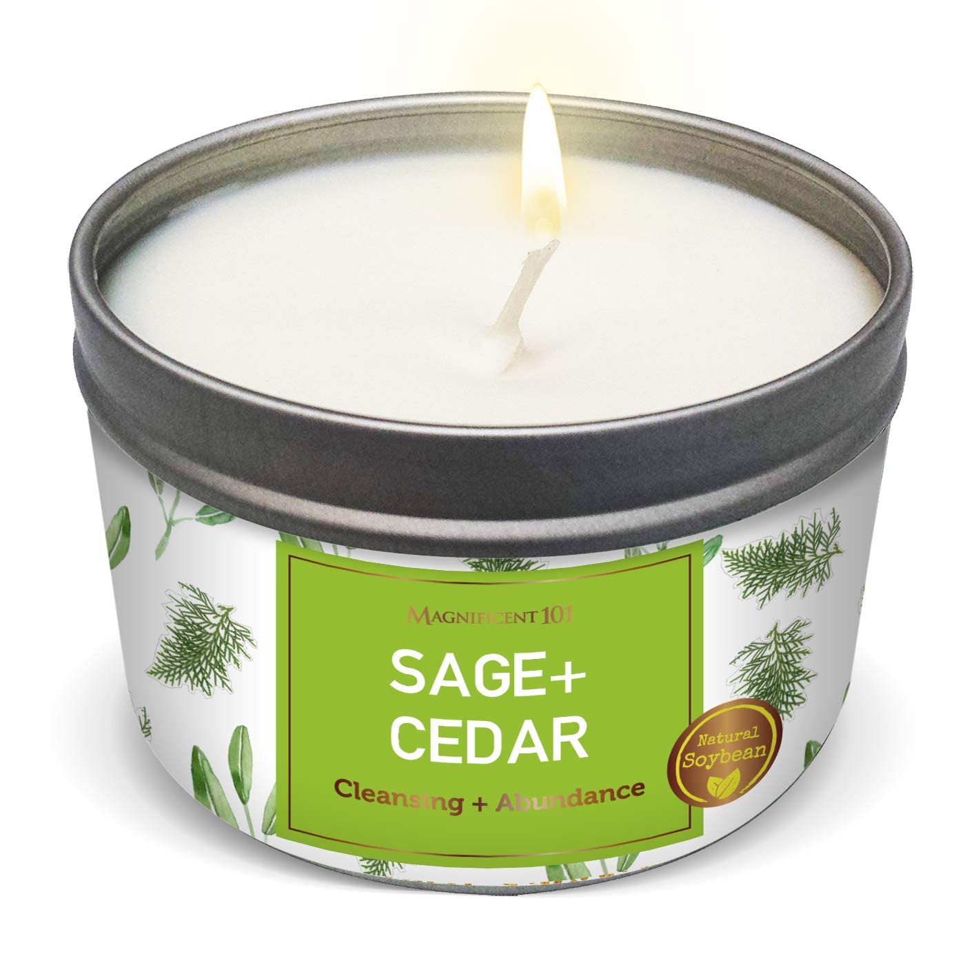 Magnificent 101 Sage + Cedar Smudge Candle 6oz - front view