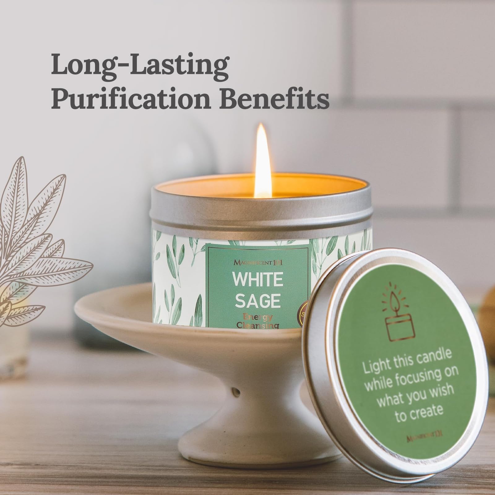 Soy wax White Sage Candle 6oz with 35-hour burn