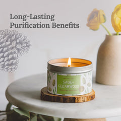 Close-up of Sage & Cedarwood scent notes on Magnificent 101 candle label