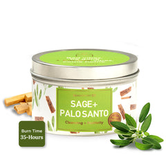 Front view of Magnificent 101 Sage & Palo Santo 6oz candle