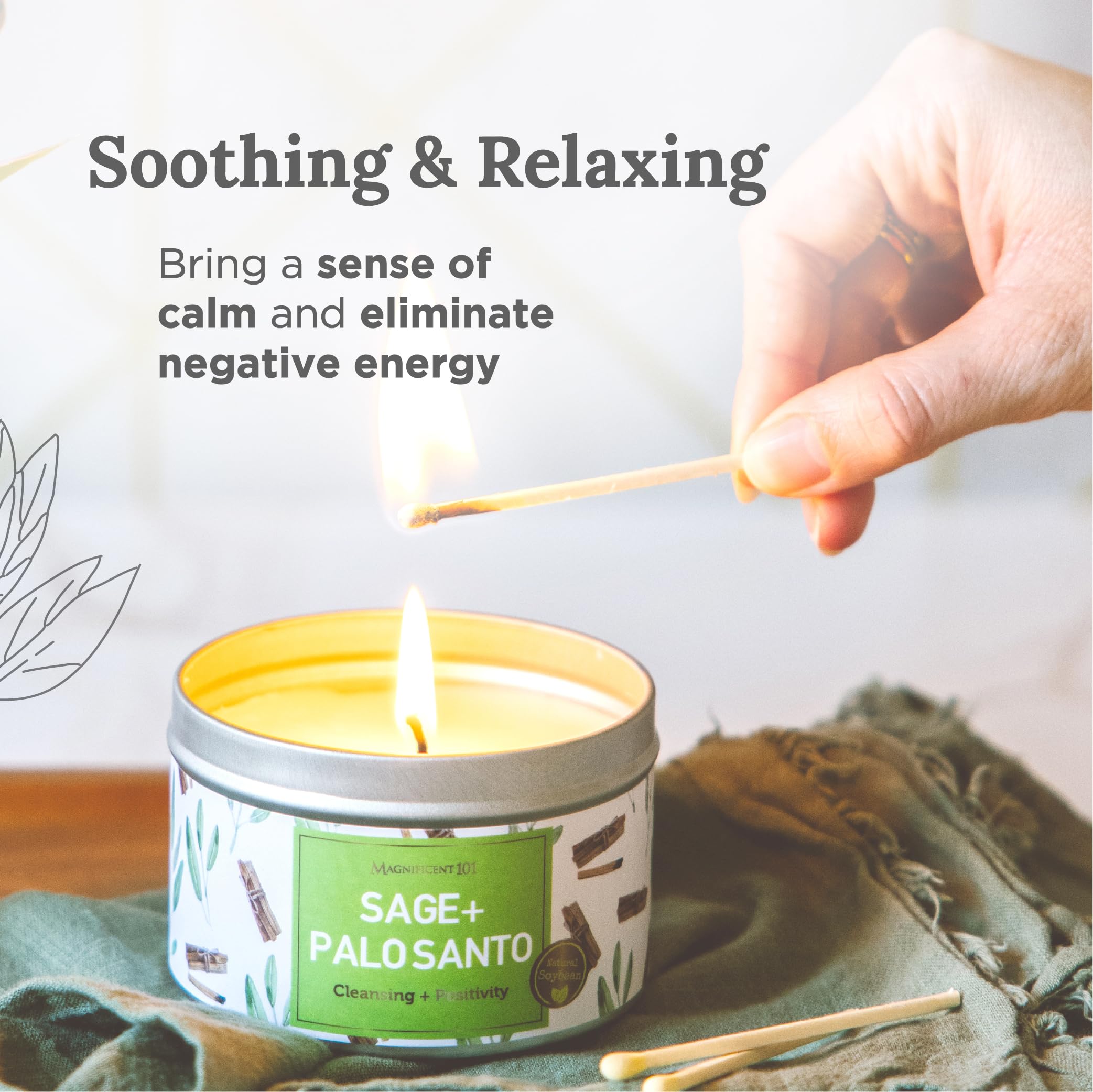 Spiritual decor setting with candle for energy cleansing