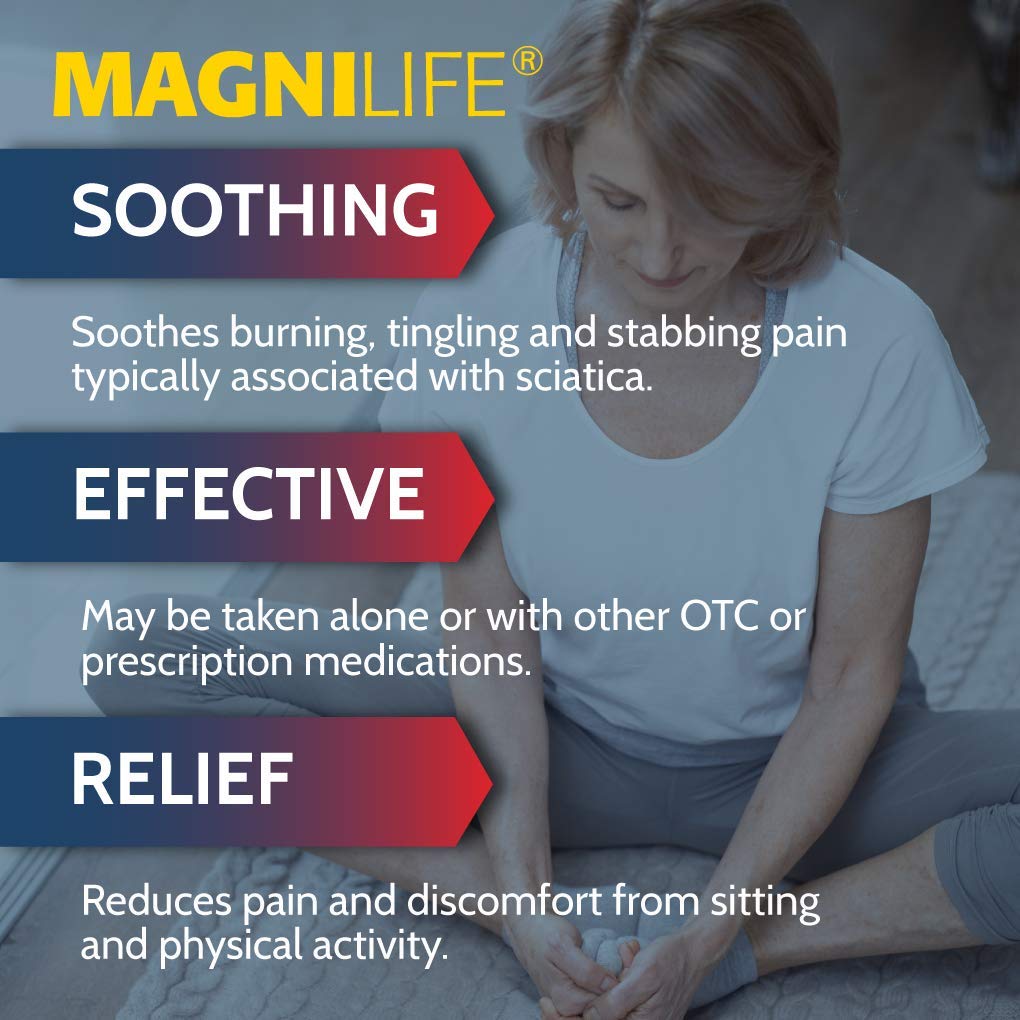 MagniLife leg-back relief tablets closeup for fast-acting relief in your hands.