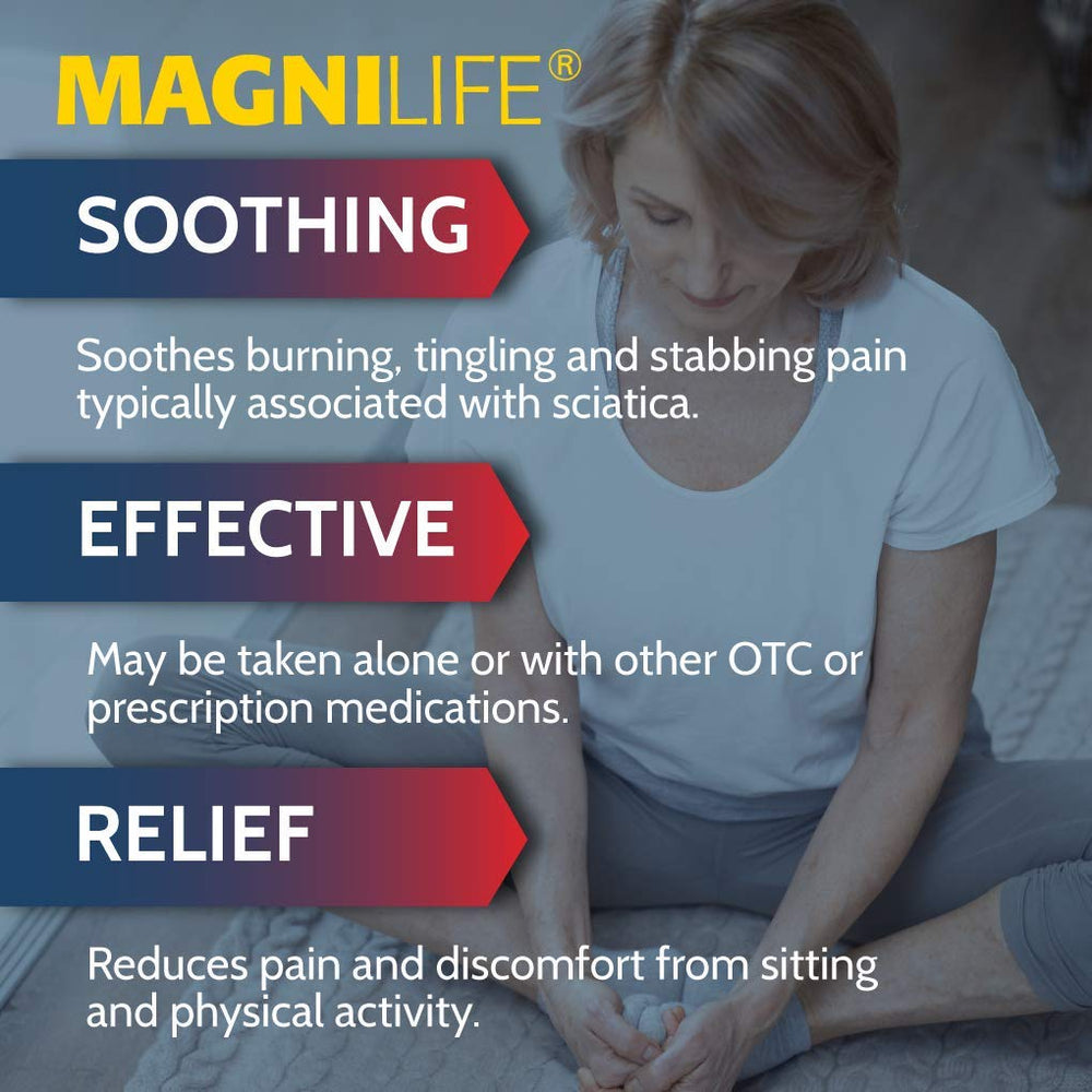 MagniLife leg-back relief tablets closeup for fast-acting relief in your hands.
