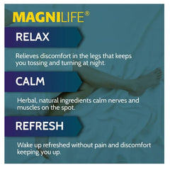 MagniLife lavender bottle highlights calming scent and magnesium for restful evenings.
