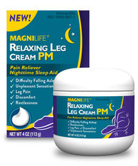 MagniLife Relaxing Leg Cream PM bottle for easy bedtime soothing of restless legs