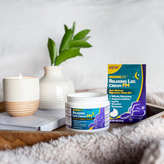 MagniLife Relaxing Leg Cream PM being applied on the leg for calming comfort