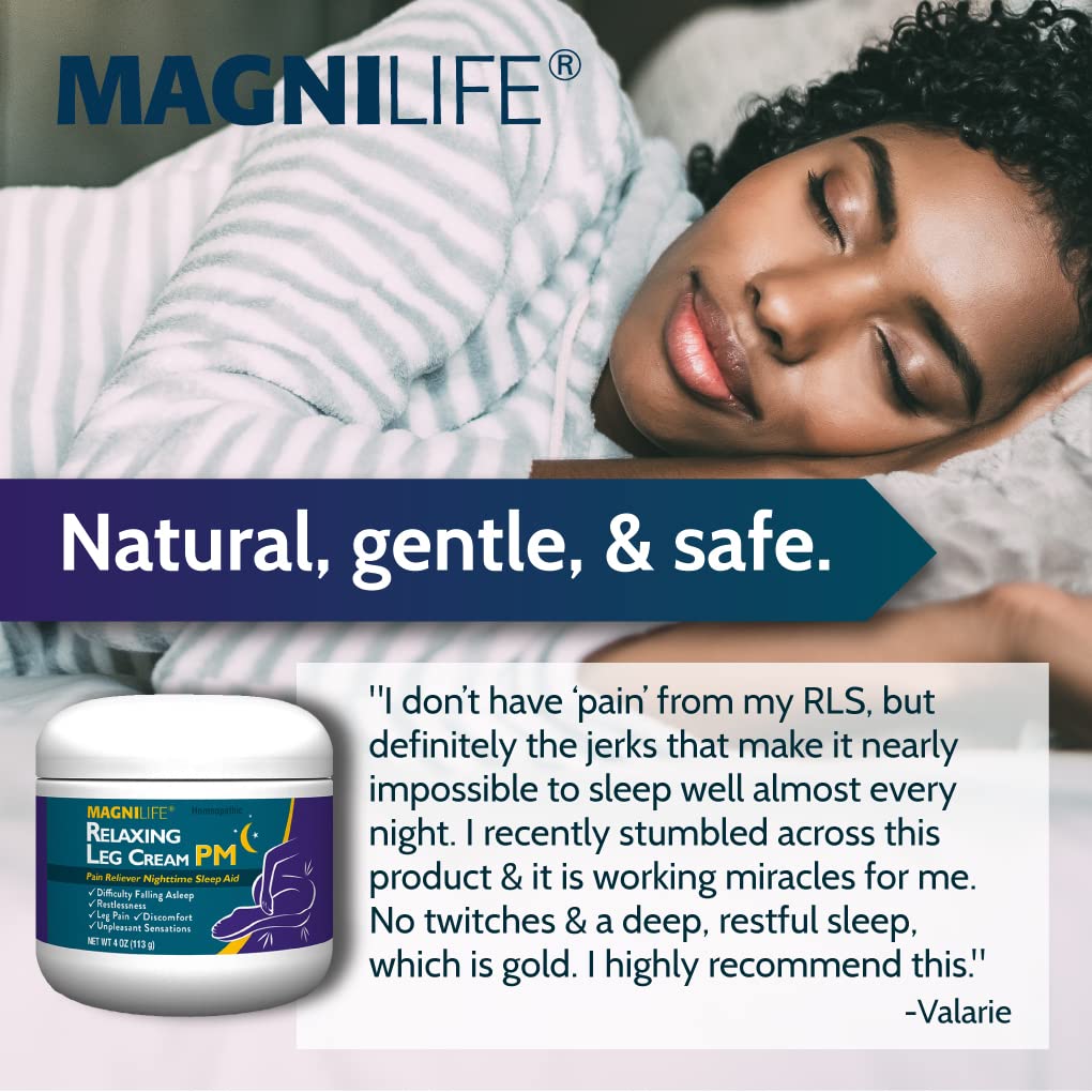 MagniLife Relaxing Leg Cream PM on nightstand ready for nightly routine