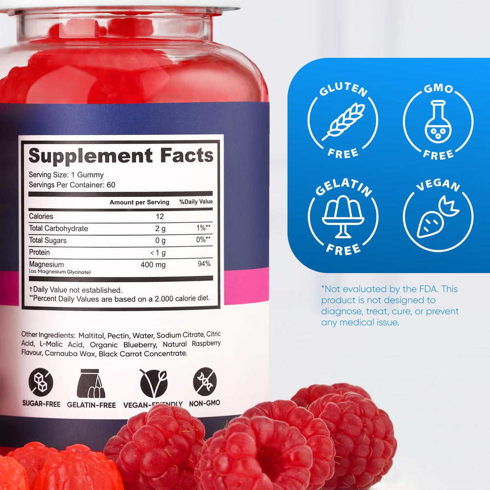 Packaging image of Magnesium Glycinate Gummies Raspberry 400mg