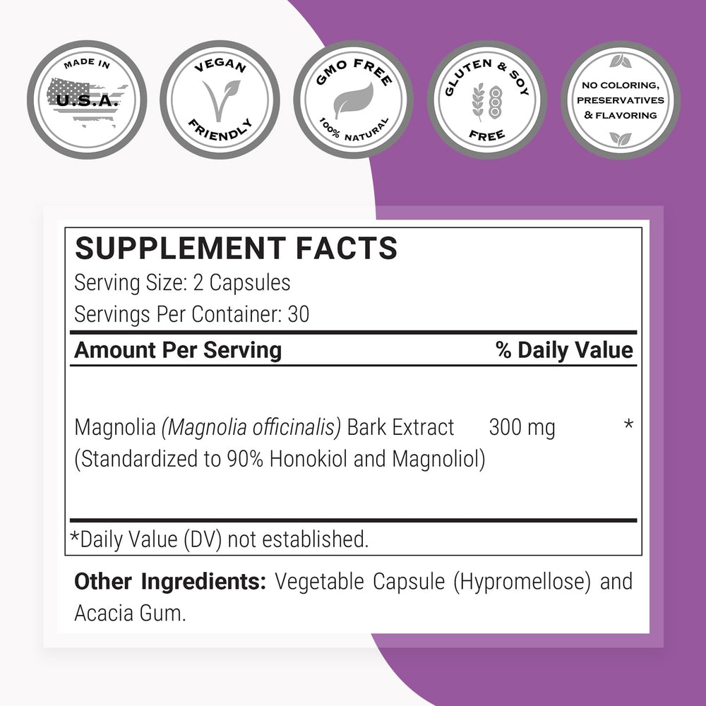 Non-GMO and gluten-free magnolia bark supplement