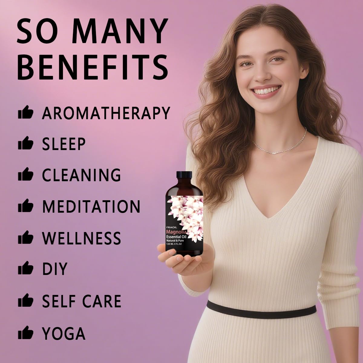 Close-up of Magnolia essential oil bottle label
