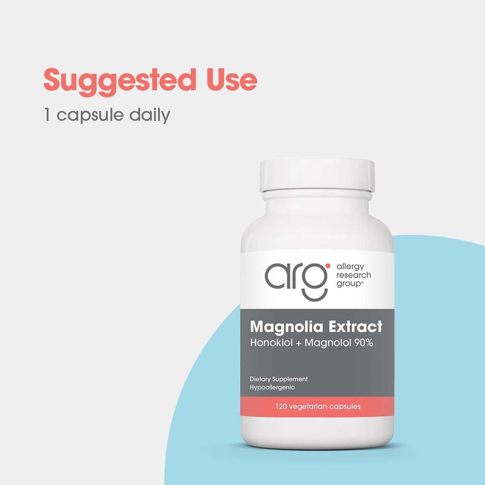 Close-up of Magnolia extract capsule highlighting 90% honokiol and magnolol