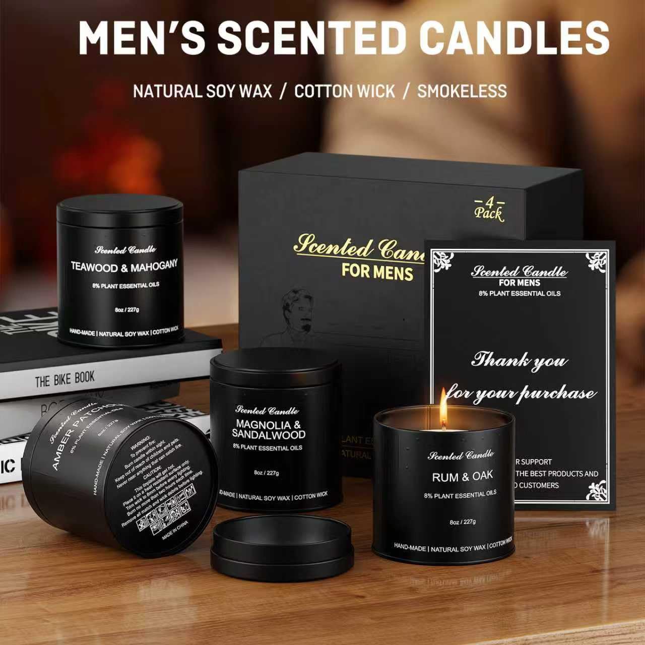 Magnolia & Sandalwood scented candle in matte black tin