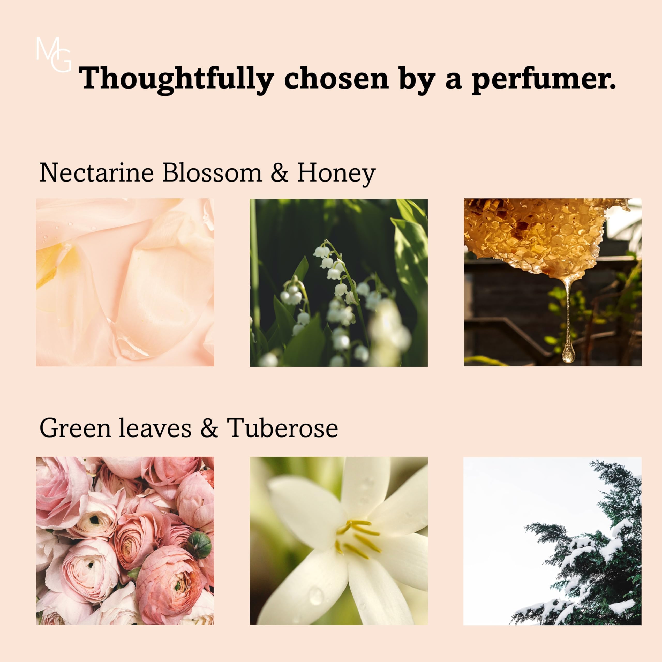 MAGOKORO Christmas-tree candle side profile highlighting green leaves and musk