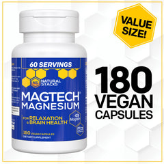 Serving size and ingredients label on MagTech bottle