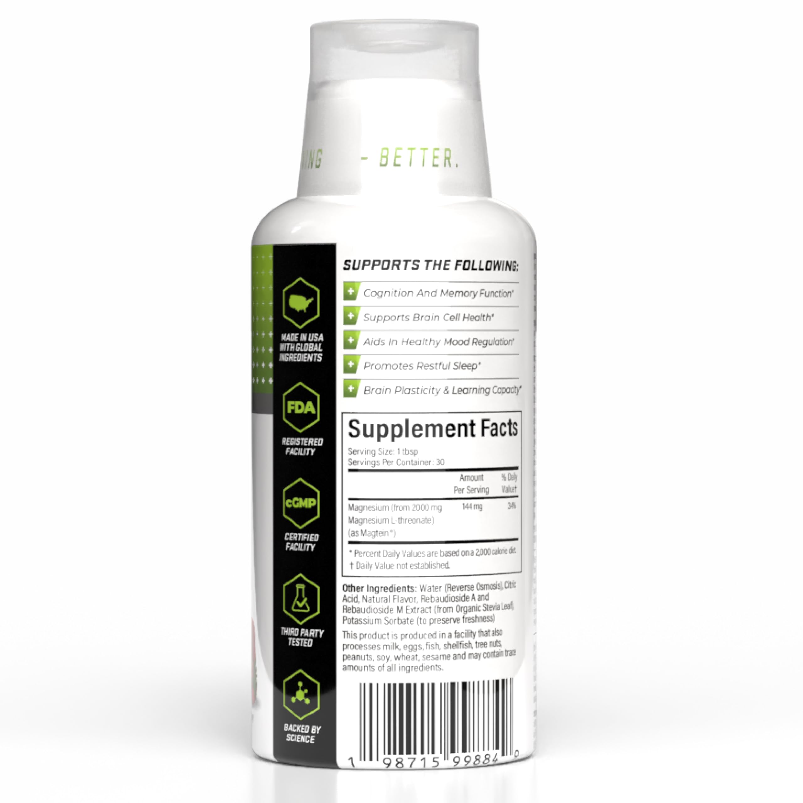 Magtein bottle label showing 2000mg per serving