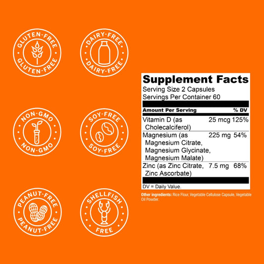 Magwell bottle label detailing magnesium zinc and vitamin D3