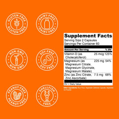 Magwell bottle label detailing magnesium zinc and vitamin D3
