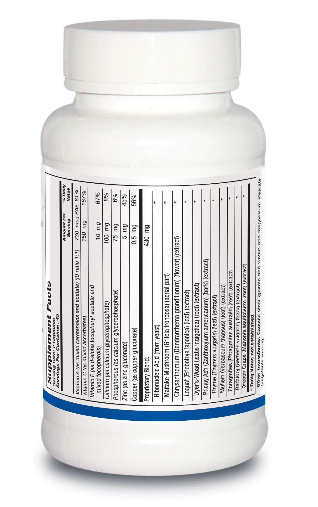 Bottle ingredients highlighting Maitake mushroom and Barberry in Neutrophil Plus