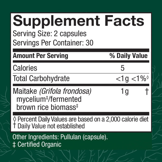 Front label of Maitake Capsules packaging emphasizing immune support.