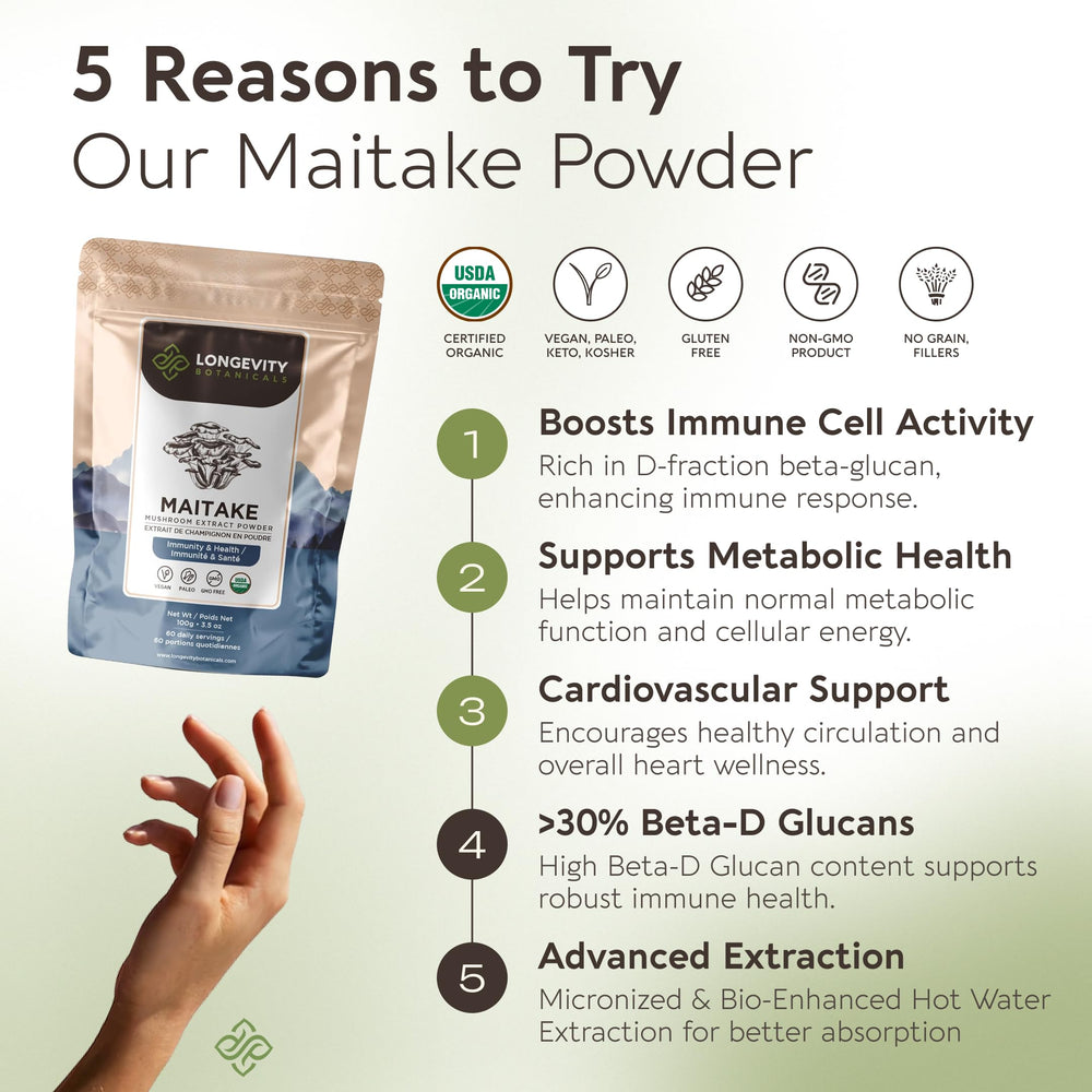 Maitake Mushroom Powder 100g packaging close-up