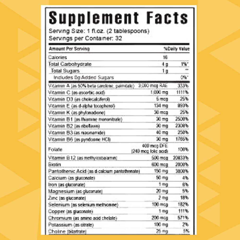 Nutrition facts label for Tangy Tangerine 32oz