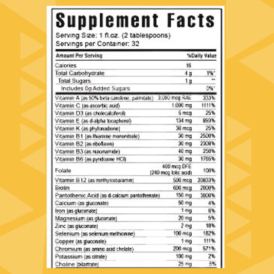 Nutrition facts label for Tangy Tangerine 32oz