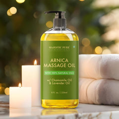 Plant-based ingredients and label of Arnica Massage Oil