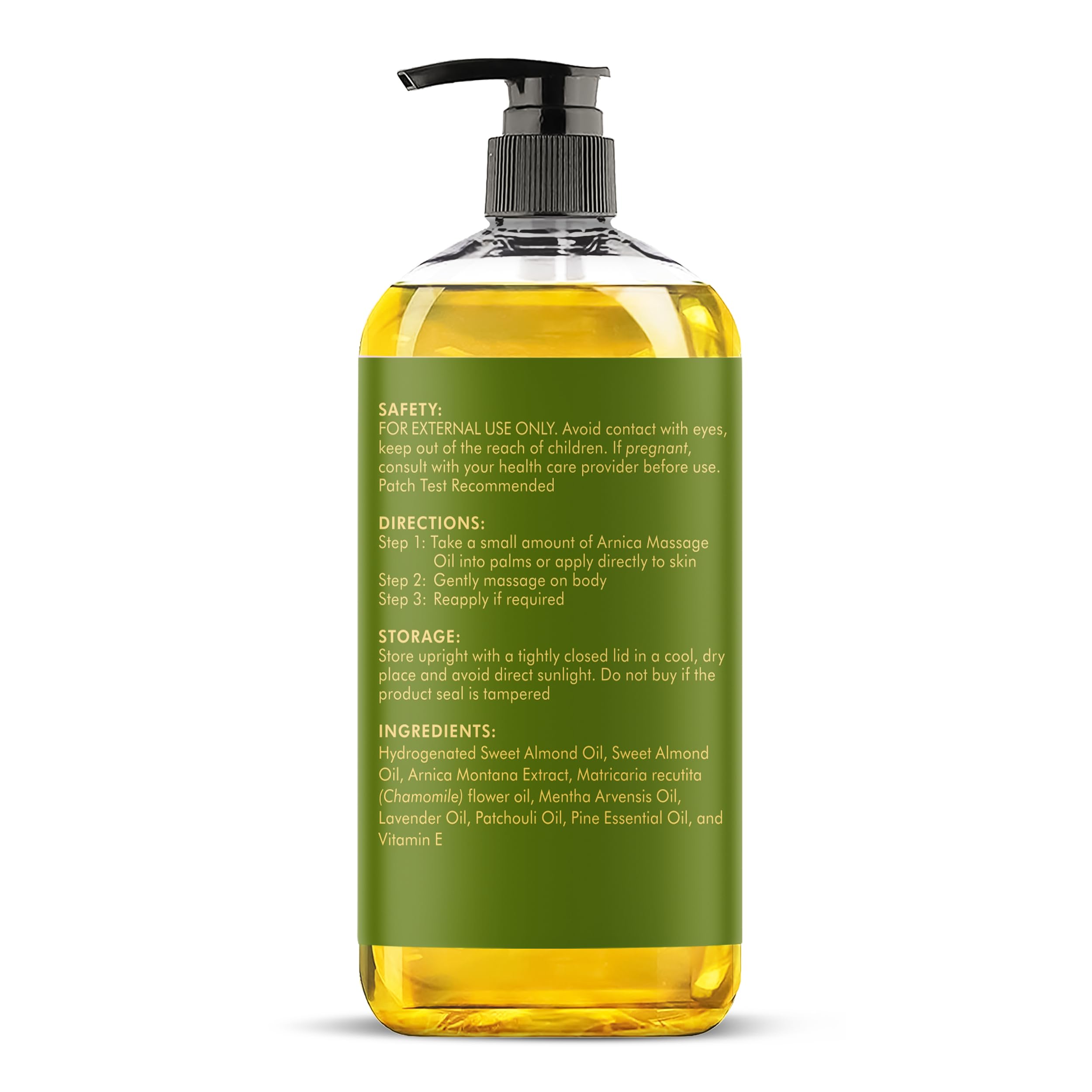 8 oz bottle of Majestic Pure Arnica Massage Oil on display