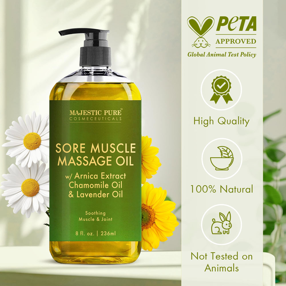 Lavender and chamomile essential oils with arnica for muscle relief