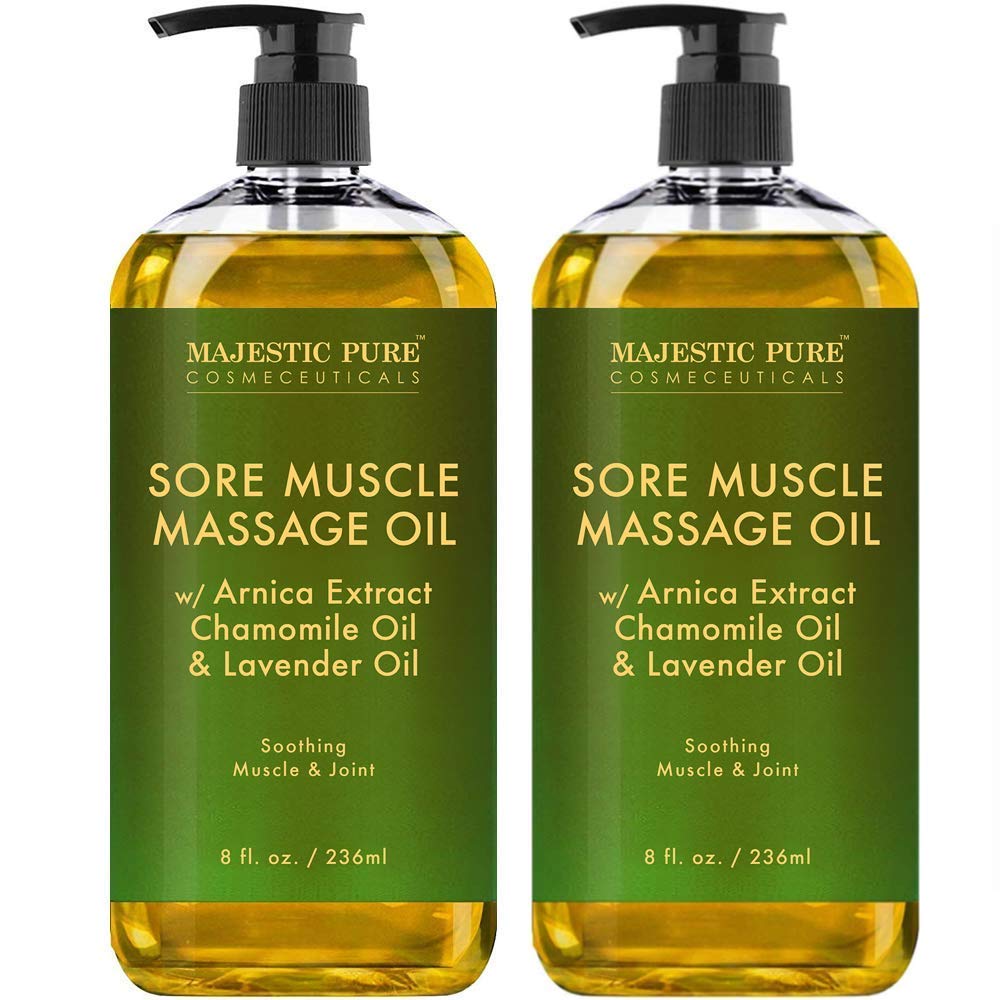 Front view of Majestic Pure Arnica Sore Muscle Massage Oil 8 oz x 2 pack