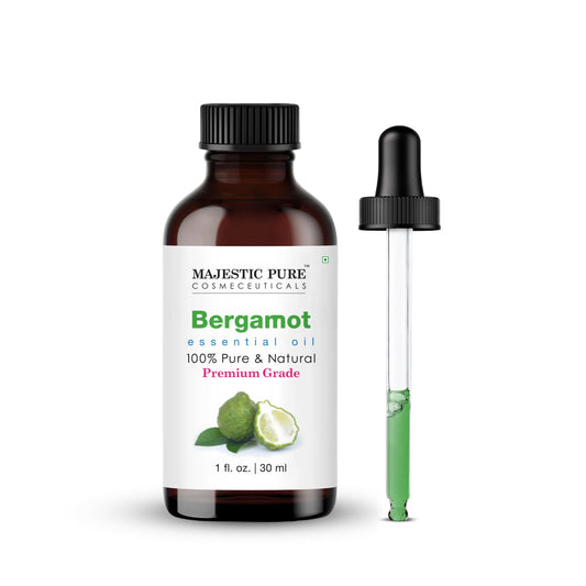 Majestic Pure Bergamot essential oil in amber glass bottle with dropper (1 oz)