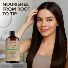 Side view showing Majestic Pure logo on castor oil bottle