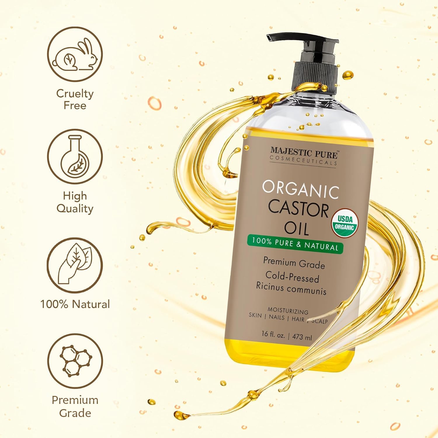 Castor oil for skin, hair, eyelashes, eyebrows and nails