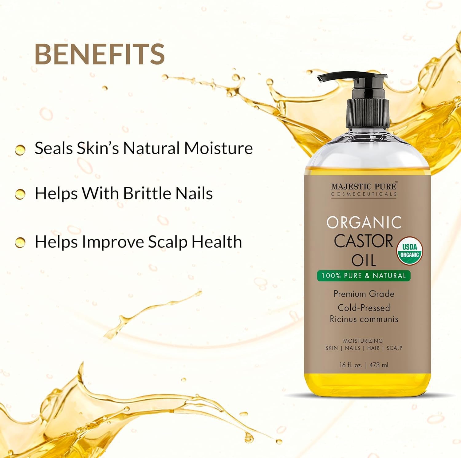 Pump-top bottle of Majestic Pure Castor Oil