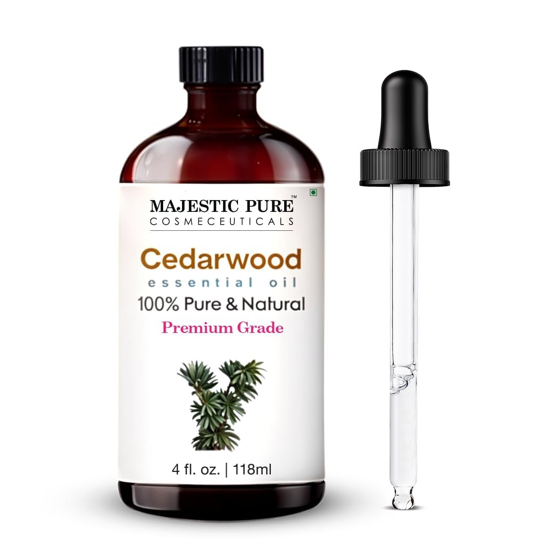 Majestic Pure Cedarwood essential oil with glass dropper bottle, 4 oz