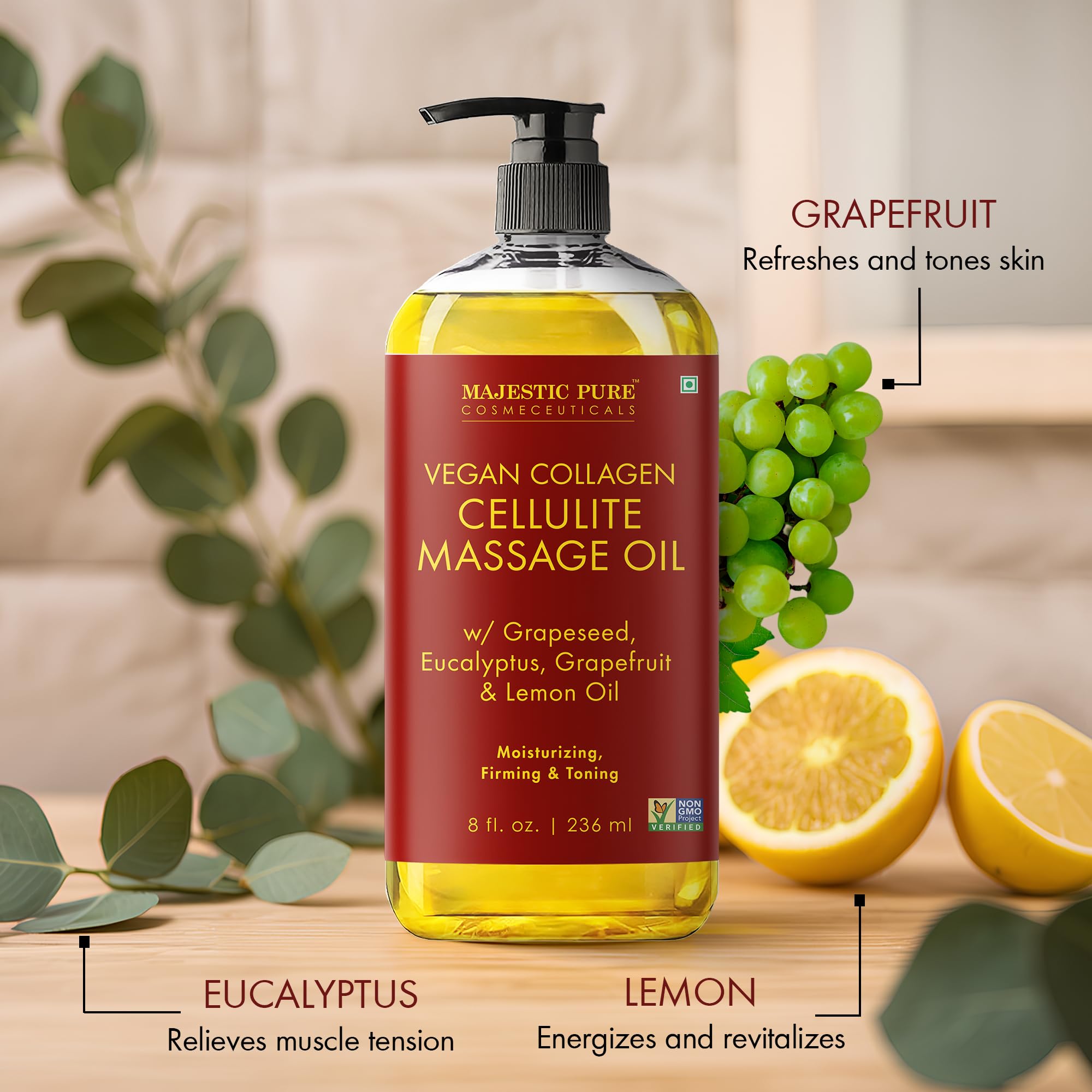 Majestic Pure Cellulite Massage Oil roller being used for massage