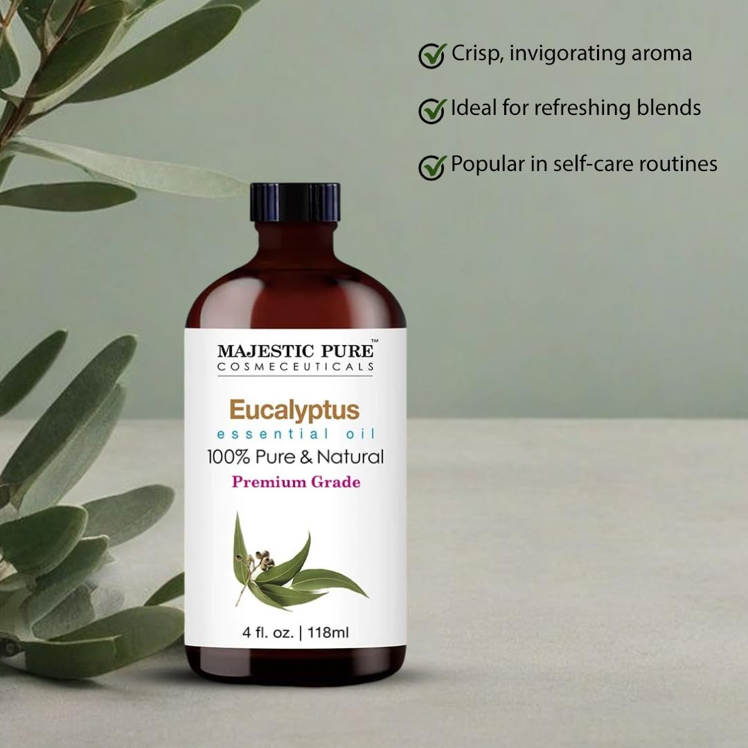 Eucalyptus essential oil suitable for diffuser and aromatherapy, Majestic Pure 4 oz