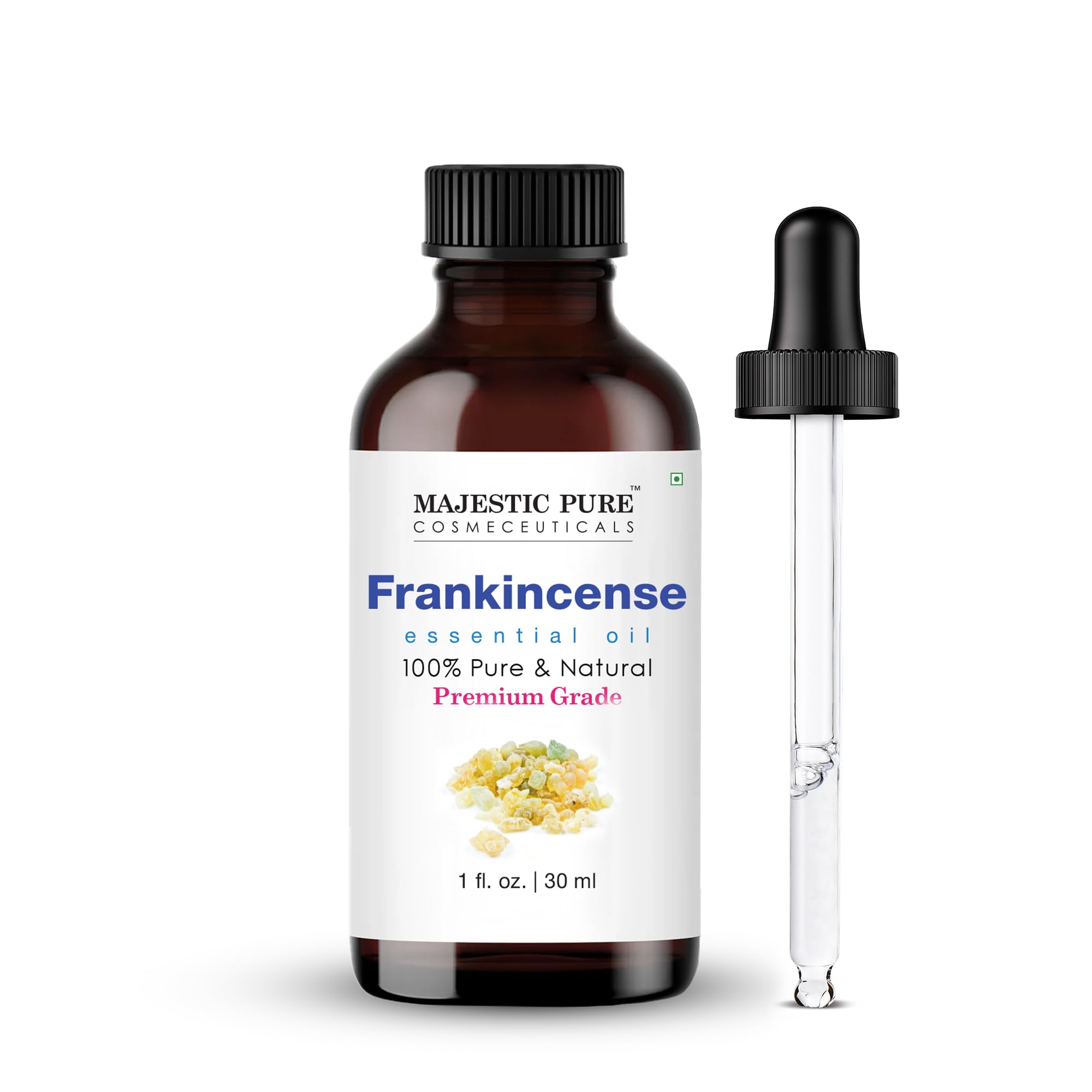 Front view of Majestic Pure Frankincense Essential Oil 1 oz bottle
