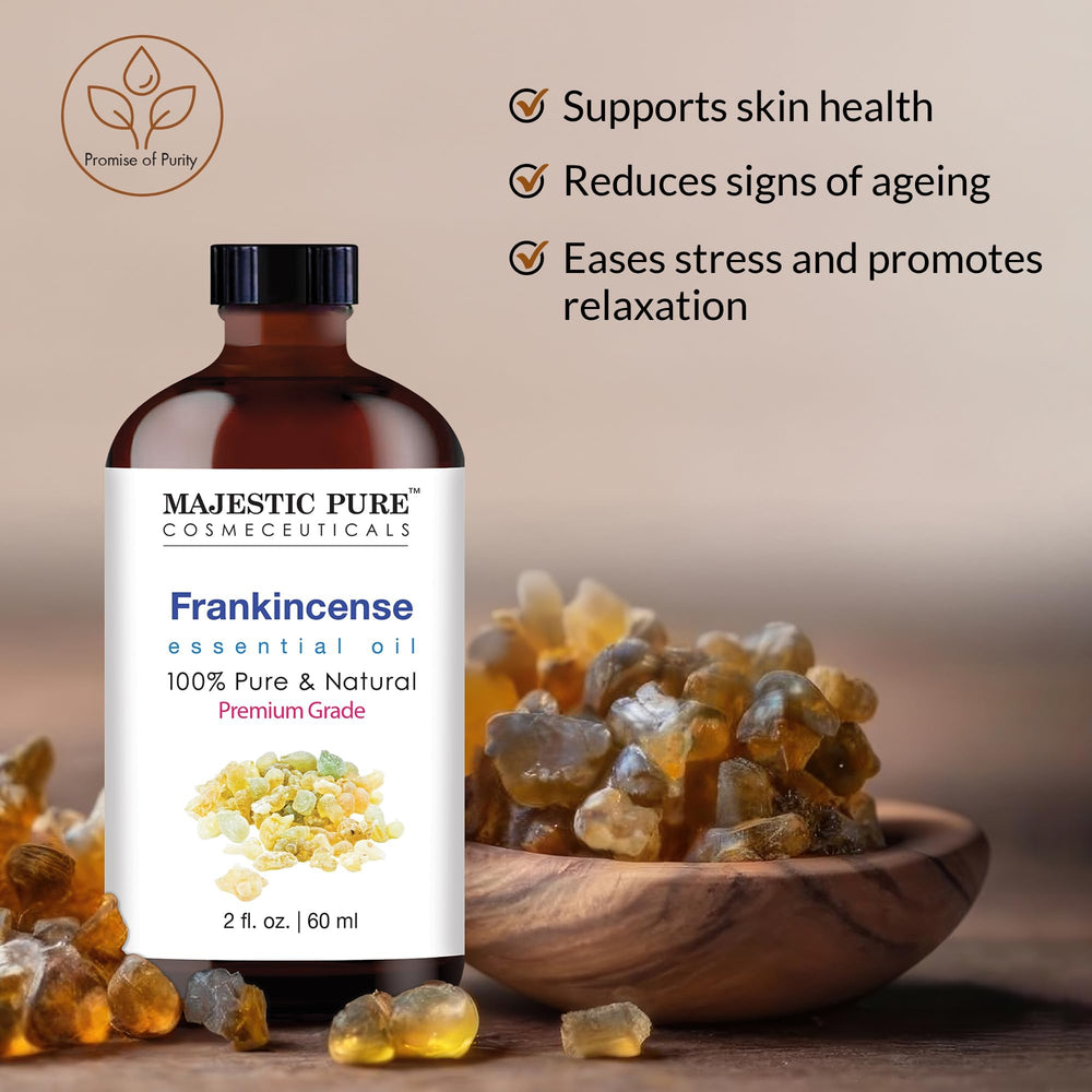 Frankincense essential oil glass bottle with dropper cap and label