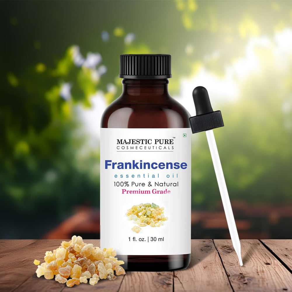 Amber glass bottle with glass dropper for Majestic Pure Frankincense Essential Oil
