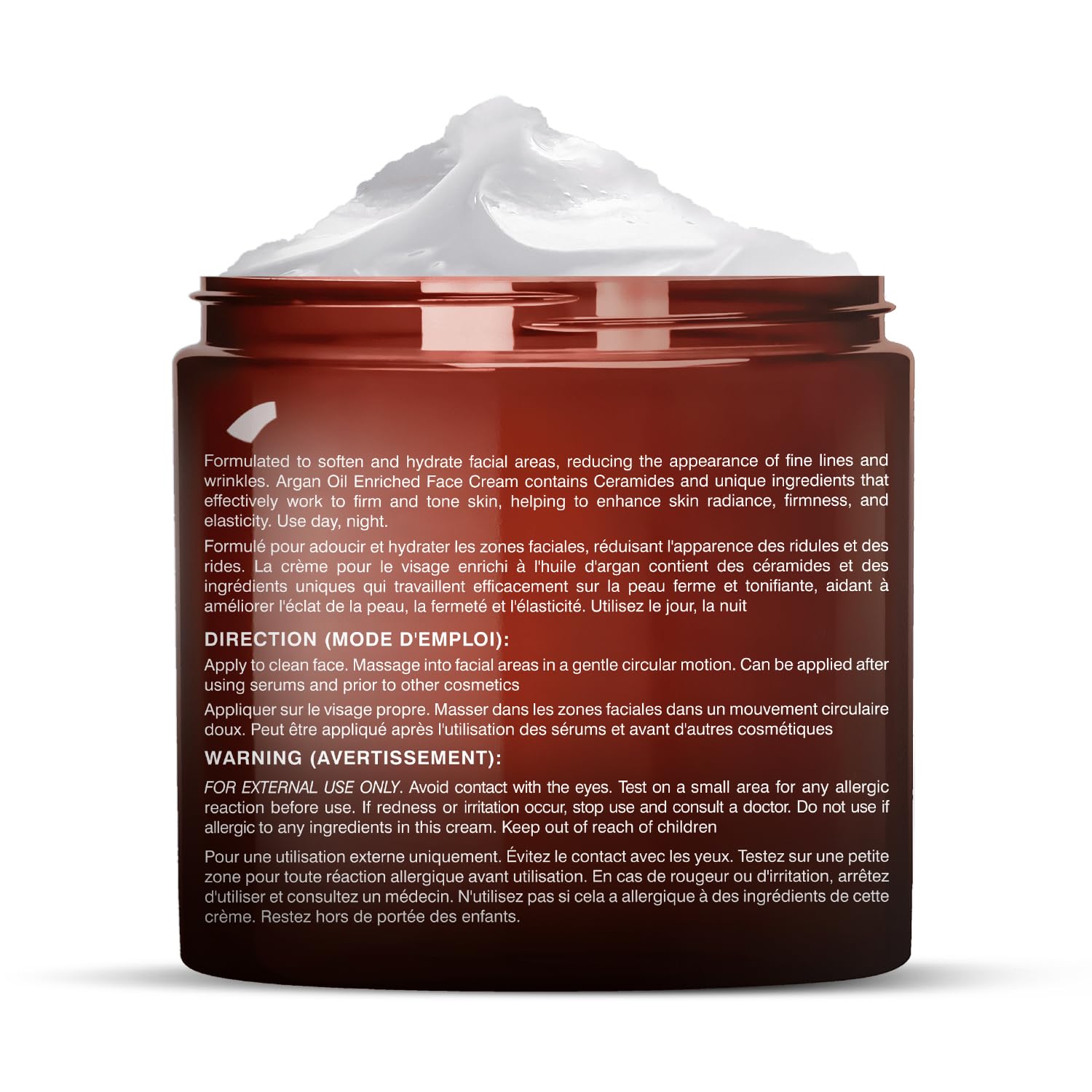 Majestic Pure Whipped Argan Oil Moisturizer ingredients panel highlights vitamin E, retinol, and hyaluronic acid.